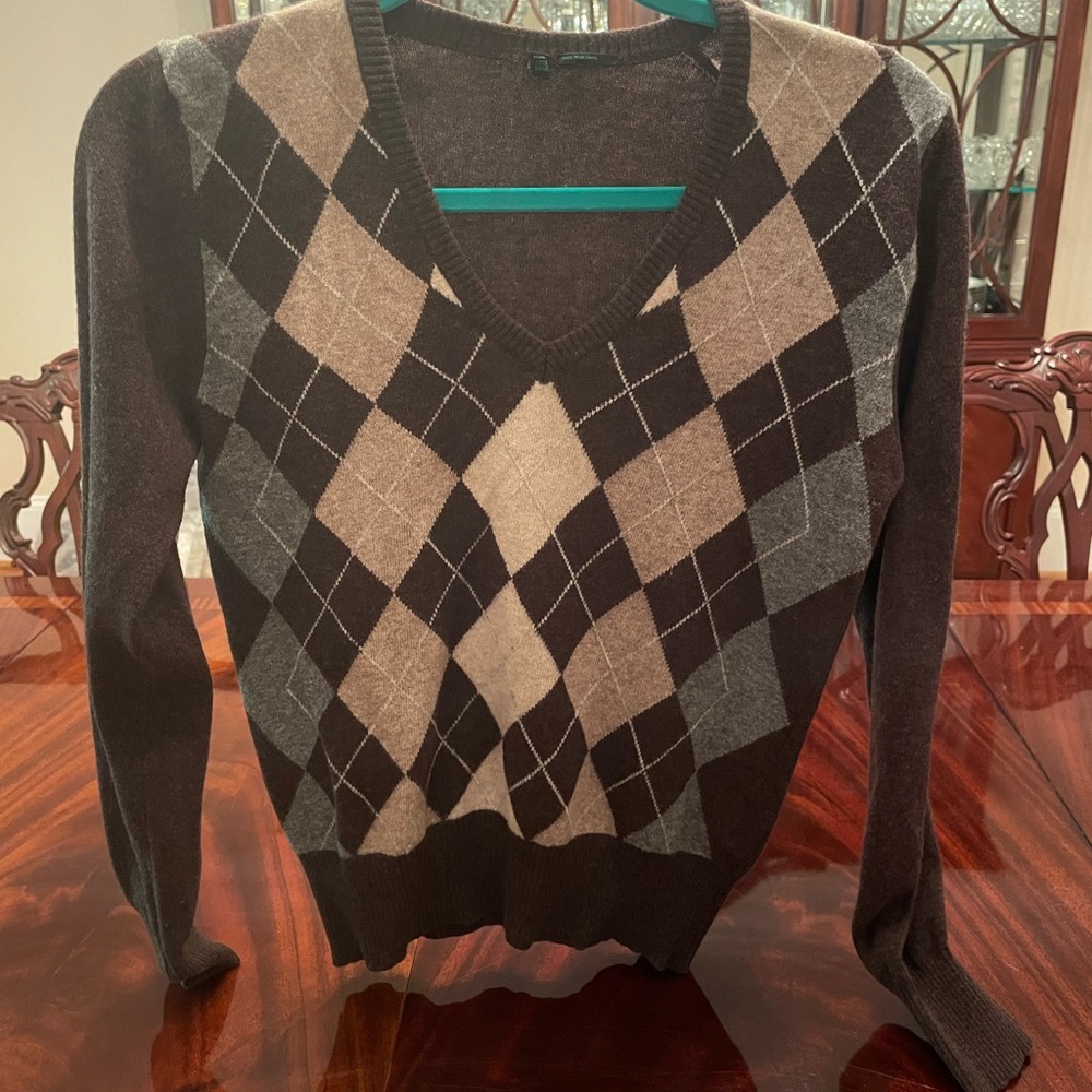 Stile Benetton Argyle V-Neck Wool Sweater